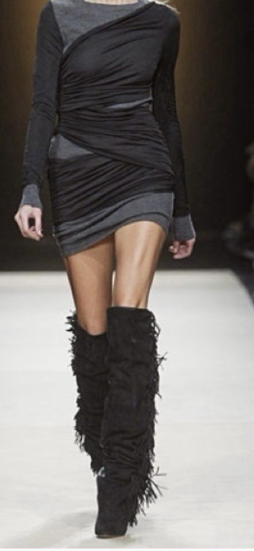 Isabel Marant F/W 2011 As Seen On Runway  Knee High black Fringe Leather wedge