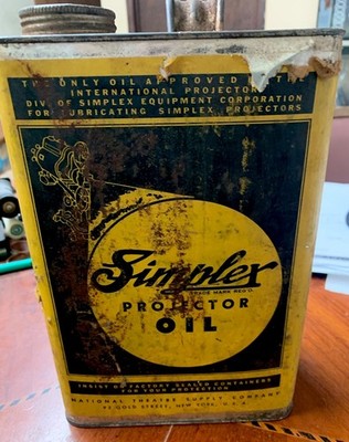 Simplex 1 Gal. 35mm Film Projector Oil Can, Super Standard XL SP Movie Vintage