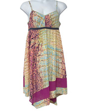 Simply Vera Wang Sz L Babydoll Slip Dress Asymmetric Hem Colorful Chiffon Artsy