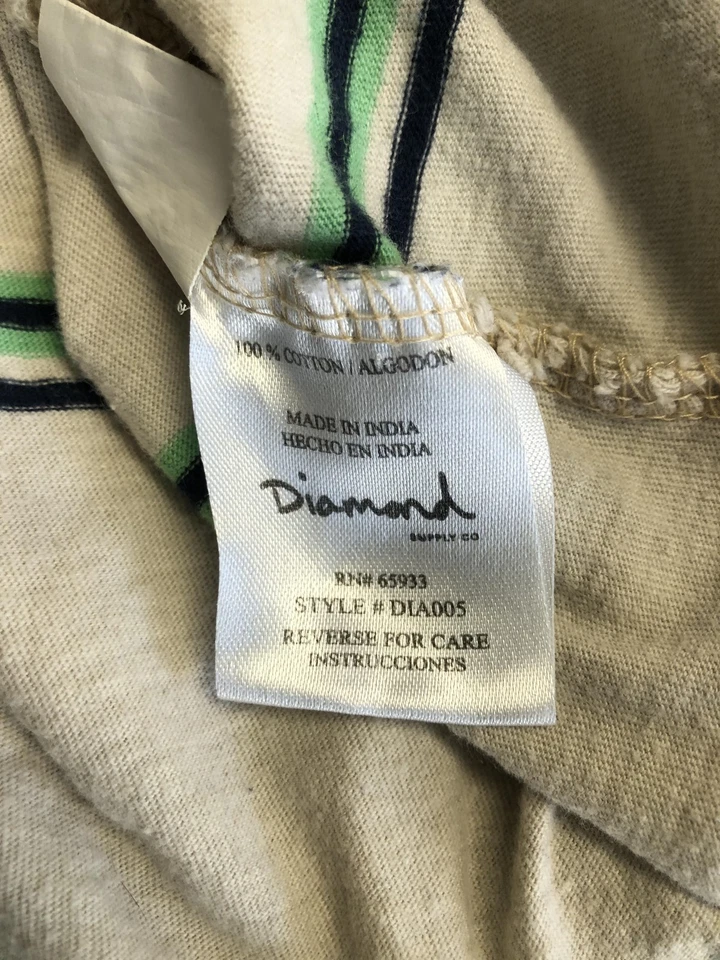 Camisa Diamond Supply Co Para Hombre Grande Verde Crema Rayas Bordado Logo Algodón Foto 4 de 4
