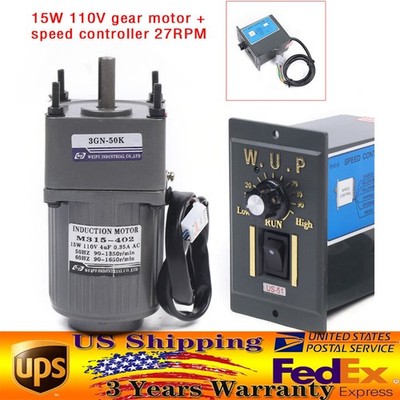 Reversible AC Gear Motor Electric Variable Speed Controller 27 RPM/MIN 1:50 110V