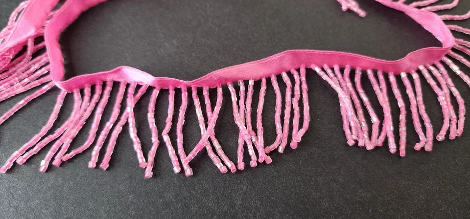 Luxury Pink Beaded Fringe Trim – Couture Embellishment, 25.5" x 1.75" - Image 3 of 4