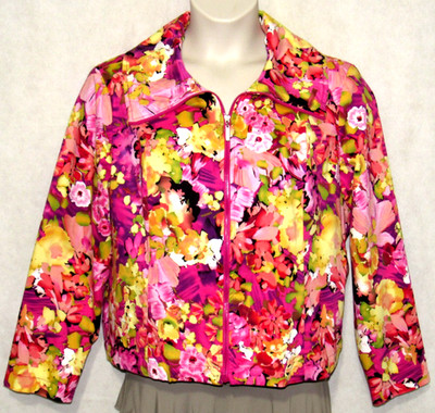 Pink Garden Floral Lined Jacket Womens Petites L Full Zip Erin London  Cottage