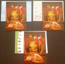 "Warm & Cozy Cats & Dog", (3) Leanin' Tree Holiday Cards, New With (3) Envelopes