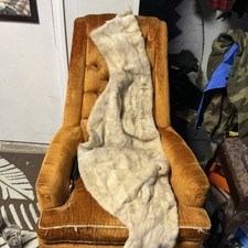 Beige Fur Shawl Wrap with Fur Trim MINK