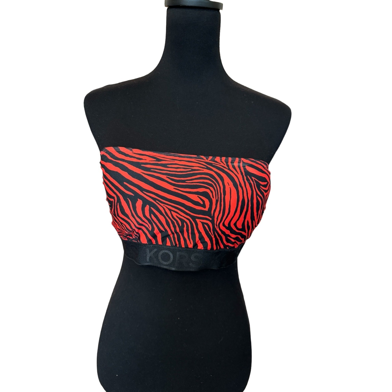 New Michael Kors Zebra Zip Back Bandeau Swim Top Size Large thumbnail 3