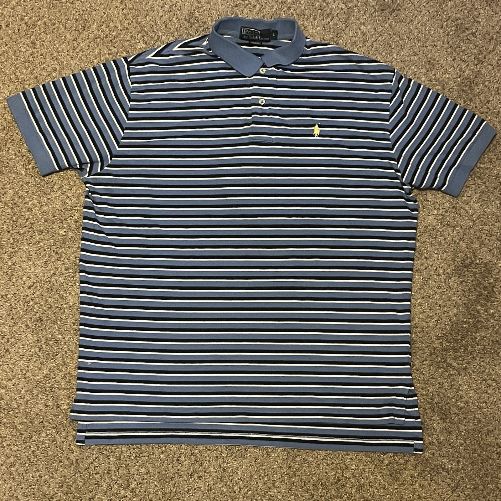 Polo Ralph Lauren Men's Classic Fit Mesh Polo Shirt Blue & White Striped Size L