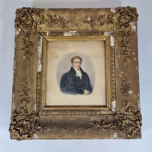 Antique 19thC Watercolour Portrait Miniature Gentleman Indistinctly Signed Dated