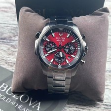 New Bulova Marine Star 98B350 Men's Quartz Watch Red Dial Stainless Steel 43mm