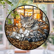 Napping Cat Kittens Acrylic Suncatcher Round Window Wall Hanging Decoration Gift