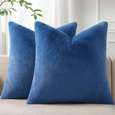 Faux Fur Plush Throw Pillow Covers 18x18 Set of 2, Soft Fluffy Couch Pillow Cove