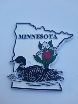 Minnesota Refrigerator Magnet - White, Common Loon, Lady's Slipper
