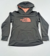 The North Face Women s L Gray Hoodie Sweatshirt Pink Logo Cozy Fleece Pullover