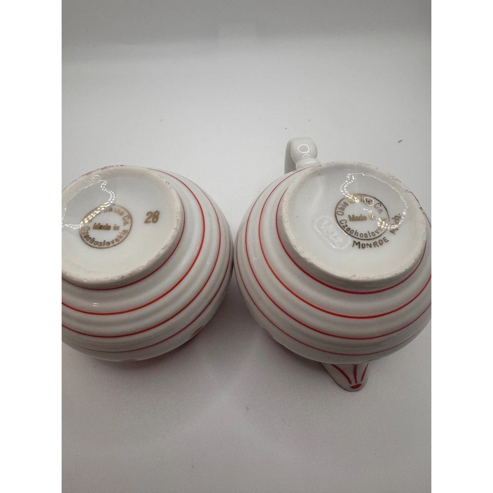 Juego de azucareros crema vintage Ohio China Co. lunares rojos Checoslovaquia Foto 3 de 3