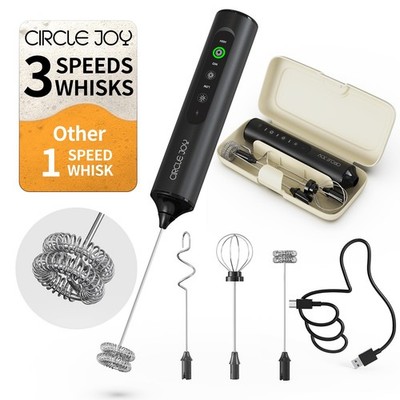 CIRCLE JOY Milchaufschäumer mit 3 abnehmbaren Schneebesen wiederaufladbar 3 Geschwindigkeiten elektrisch