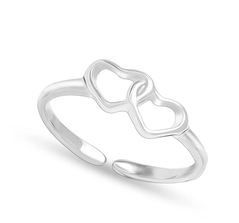 ValentineGift Solid Metal Womens Adjustable Interlock Heart Toe Ring 925 Silver