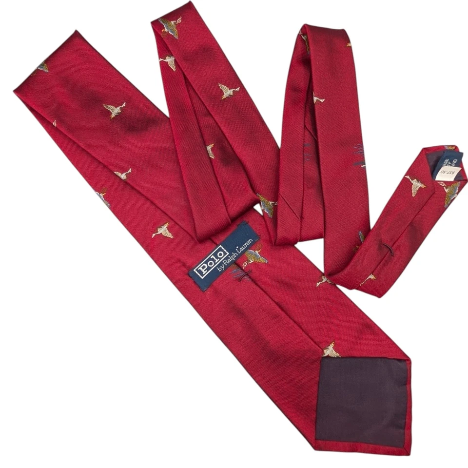 Corbata Polo Ralph Lauren Para Hombre Clásica Seda Roja Pato Cazador Bordada EE. UU. 56" 3.5" Foto 2 de 4