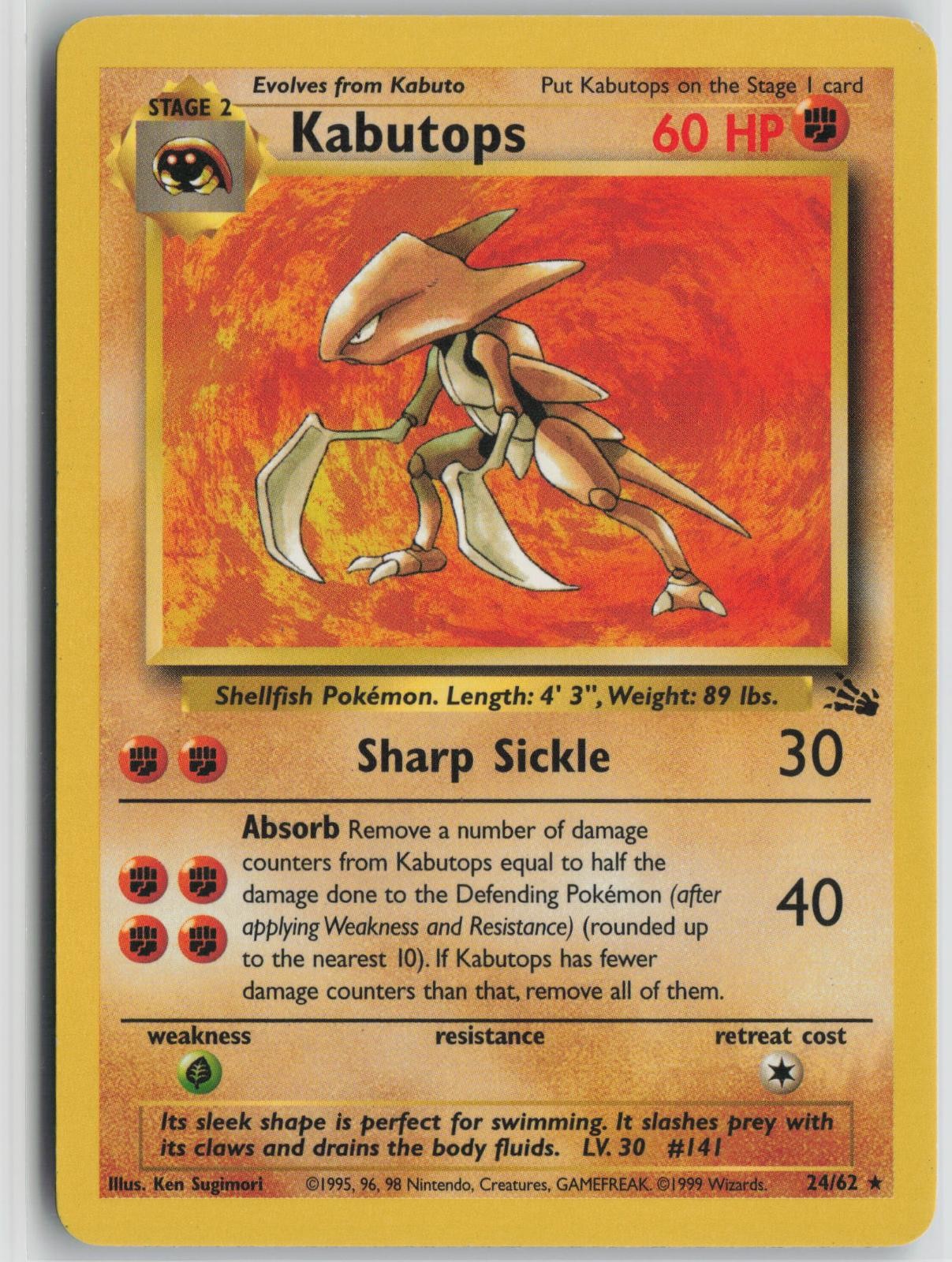 Kabutops 24/62 Rare Fossil Pokemon Unlimited Lightly Played