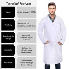 DR Uniforms Unisex Lab Coat White 100 Cotton 