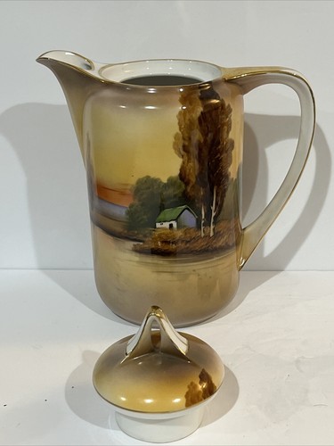 Antique Noritake Japan 1918 Tree In The Meadow Floral Coffee Pot W/ Lid - Picture 6 of 13