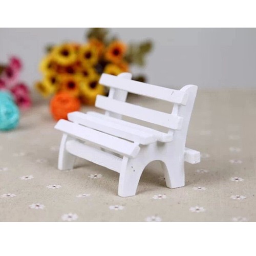 Miniature Landscape Ornament Wooden White Double Garden Bench Porch Chair for - Picture 11 of 11