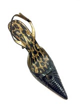 DOLCE & GABBANA Black Python Skin Pointed-Toe Hi-Heel Slingbacks Pumps Sz39