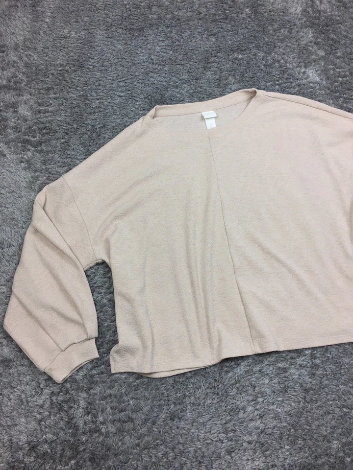H&M Cropped Top Womens Size Large Beige Long Sleeve Shirt  - Image 3 of 4