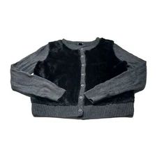 Nine West Womens Medium Cardigan Angora Rabbit Hair Sweater Gray Black Cozy Warm