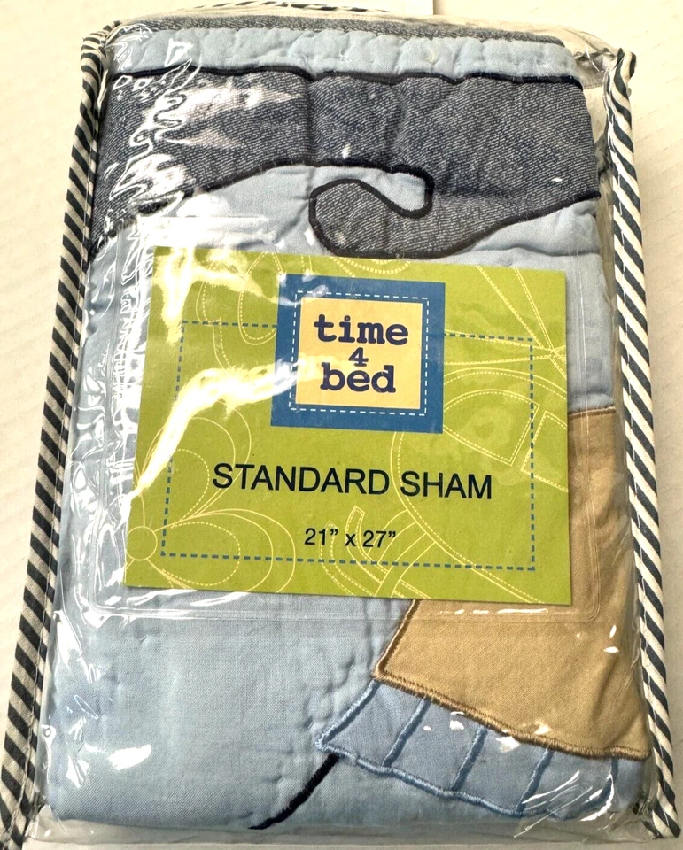 航海船帆绗缝标准儿童枕套刺绣贴花蓝色 — 第 2/2 张图片