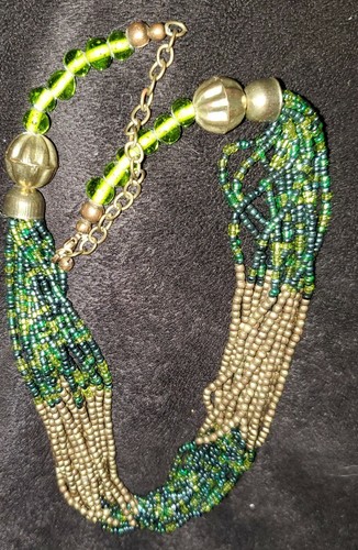 Multii strand Blu-green Turquoise Beaded 16-strand mix material Vintage Necklace - Picture 2 of 11