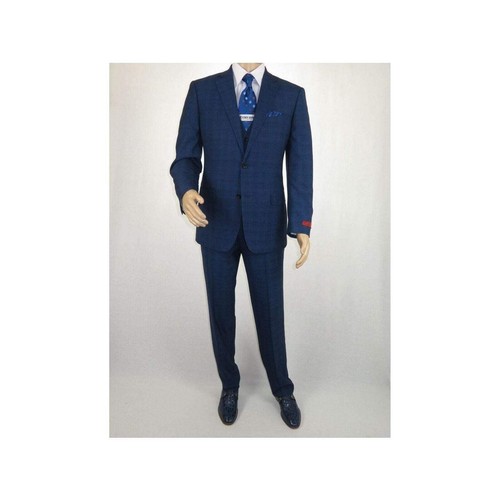 Traje para Hombres Renoir 3 Piezas Chaleco Glenn Muesca a Cuadros Solapa Negocios 278-2 Azul Marino - Imagen 3 de 22