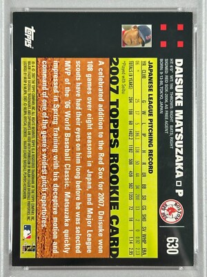 Daisuke Matsuzaka Signed 2007 Topps #630 Japanese Signature PSA RC