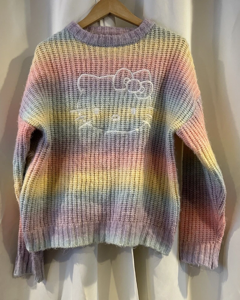 Hello Kitty X Forever 21 Embroidered Rainbow Knitted Crewneck Sweater Womens - Image 3 of 4