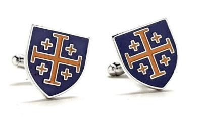 Royal Crusaders Shield Cufflinks Jerusalem Cross Cuffs Purple and Gold Enamel