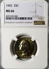 1962 25c Washington Silver Quarter Dollar NGC MS66 Brilliant Uncirculated