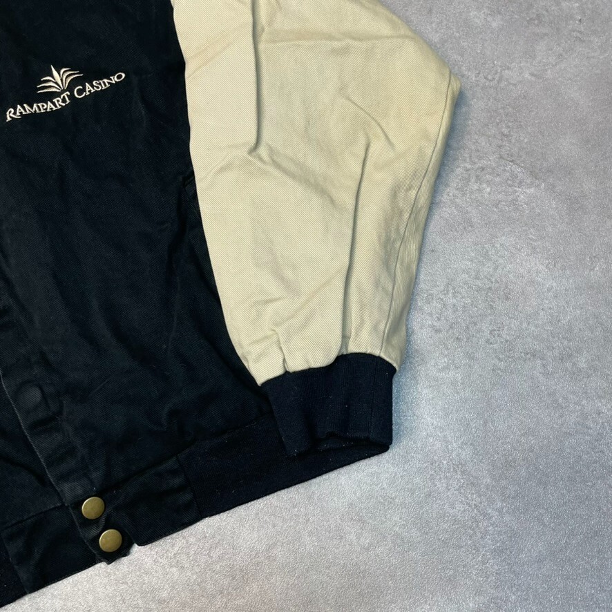 Rampart Casino Bomber Jacket Mens Large Y2K Full Zip Vintage Varsity Coat, Black image 5