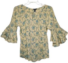 Chaps Bell Sleeve Blouse Large Yellow Floral ...