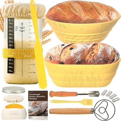 Sourdough Starter Kit 34 OZ with 2 Bread Proofing Baskets