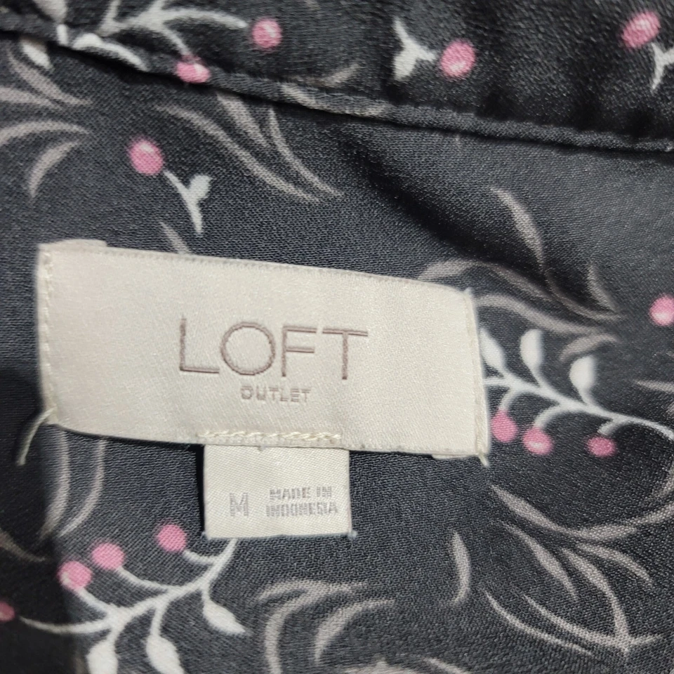 LOFT Sheath Dress Long Sleeve Floral Grey/Pink Casual Business Preppy BOHO Sz M - Image 2 of 4