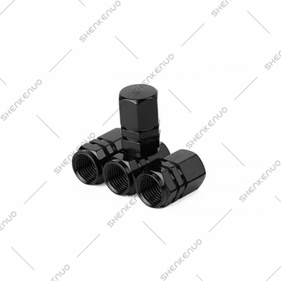 4 Black Aluminum Wheel / Tire Valve Stem Cap Car Truck Air Dust Caps - Image 4 of 4