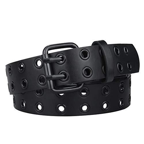 Grommet Leather Belts for Women, Black Belt Women Men with Double Holes Top - Picture 1 of 14