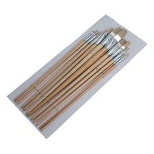 12pc FLAT ARTIST BRUSH SET JUMBO PAINT BRUSHES WOODEN HANDLES CRAFT PAINTING