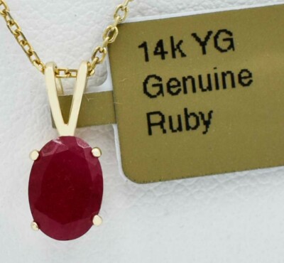 ECHTER 1,38 kt RUBIN ANHÄNGER 14k GELBGOLD - kostenloser Bewertungsservice - Neu mit Etikett
