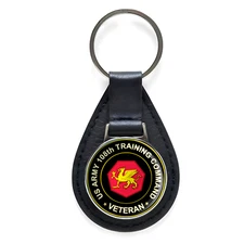 US Army 108th Training Command Veteran Black Leather Keychain Silver Keyring