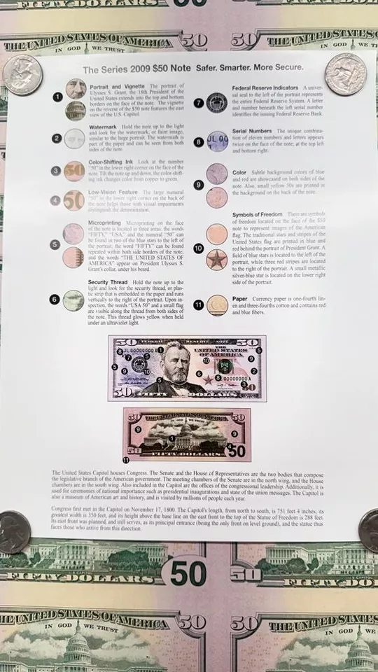 2009 $50 dollars 16 Note bills Sheet FORT WORTH Texas Uncut Currency Brand new - Image 4 of 4