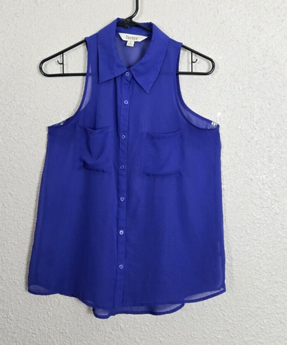 Decree Womens Blue Sheer Top With Pockets Size Small Pre-Owned #1U1026