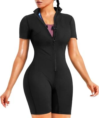 Junlan Sauna Suit for Women Full Body Jumpsuit Waist Trainers Medium, Black