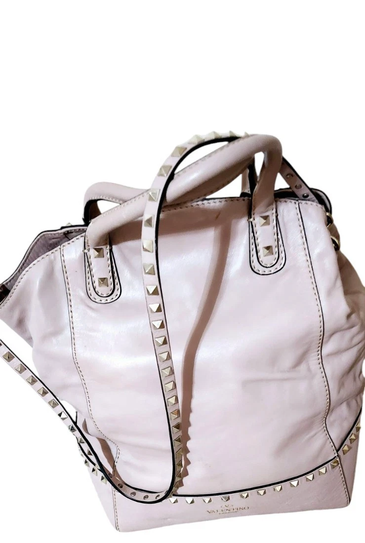 Borsa a tracolla Valentino G marrone Rockstud in pelle di agnello con manici