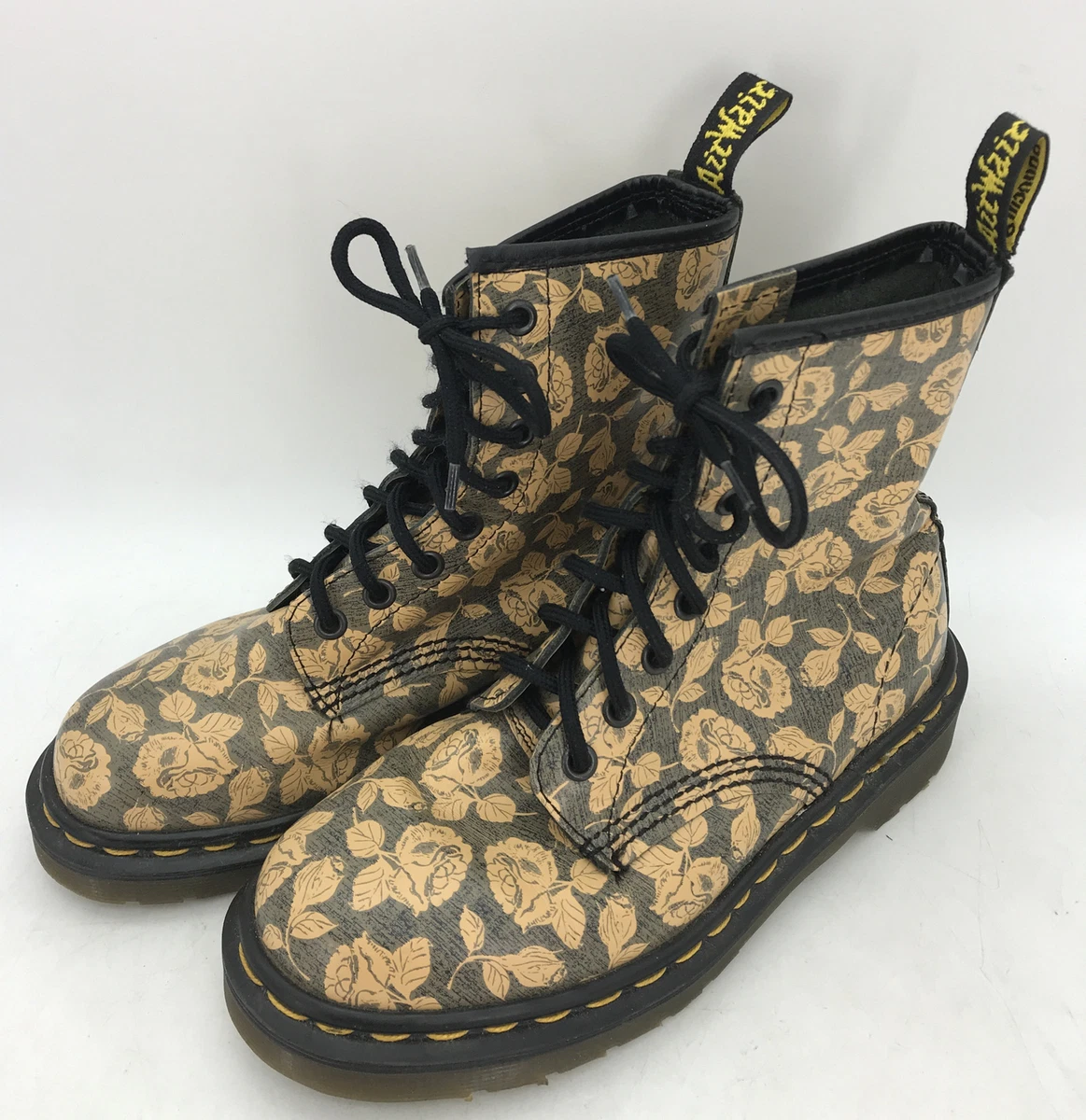RARE Dr. Martens Doc England MIE Vintage Orange Floral 1460 Boots UK3 US4