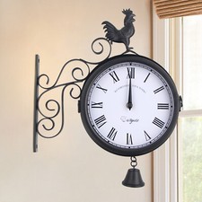 Antik Wanduhr Metall Doppelseitige Bahnhofsuhr Retro Stil Garten Outdoor Uhr